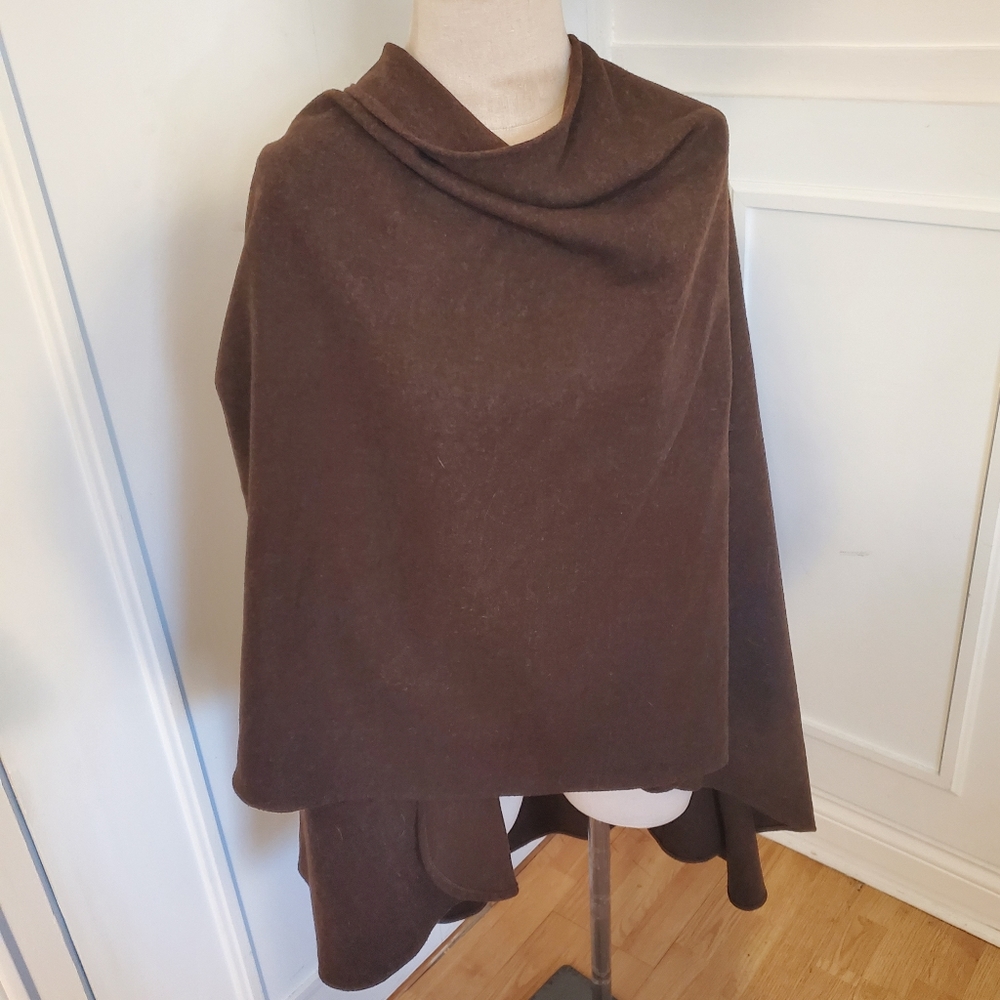 Vintage Canada Chocolate Minimalist Doen Old Money Poncho Cape Rich Wool Heavy - Picture 3 of 12